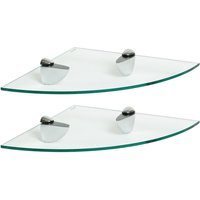 Harbour Housewares 2x Floating Glass Corner Shelves - 30cm Bathroom Storage Display Unit in Silver