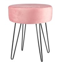 Harbour Housewares Round Velvet Footstool - H40 x D35cm - Black Hairpin Legs in Pink