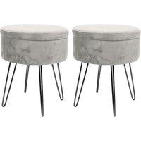 Harbour Housewares Round Velvet Storage Footstools - H45 x D36cm - Black Legs - Pack of 2 in Grey