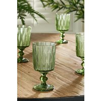 Dibor Set of 4 Vintage Luxury Spring Summer Green Trailing Leaf Drinking Goblet Glasses Wedding Gift 350ml | Size: 4 Pack
