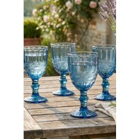 Dibor Set of 4 Vintage Luxury Spring Summer Sapphire Blue Drinking Wine Glass Wine Goblets Wedding Gift 350ml | Size: 4 Pack