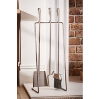 Dibor Contemporary Pewter Antique Fireplace Set with 3 Tools Fireside Companion Set in Grey