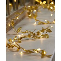 Dibor Golden Leaves Pre-Lit String Xmas Table Decor Christmas Garland 2m in Gold