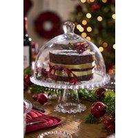 Dibor Bella Perle Glass Beaded Christmas Table Decor Cake Stand with Dome, Cake Holder Gift Idea in Clear