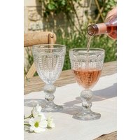 Dibor Set of 2 Vintage Luxury Spring Summer Clear Embossed Drinking Wine Goblet Glasses Wedding Gift 320ml | Size: 2 Pack