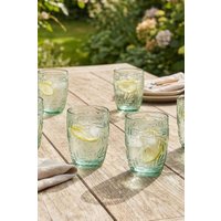 Dibor Set of 4 Laurier Green Spring Summer Embossed Leaf Drinking Glass Short Tumblers Wedding Gift 320ml | Size: 4 Pack
