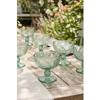 Dibor Set of 4 Laurier Green Embossed Leaf Footed Bowls H10.5 x Dia 12cm | Size: 4 Pack