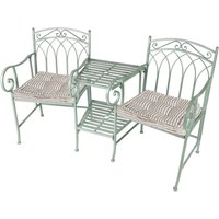 Dibor Vintage Green Arched Outdoor Garden Furniture Companion Seat Garden Bench with Free Set of 2 Grey Box Cushions