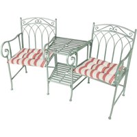 Dibor Vintage Green Arched Outdoor Garden Furniture Companion Seat Bench with Free Set of 2 Red Seat Pad Cushions