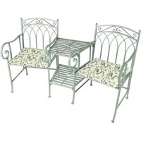 Dibor Vintage Green Arched Outdoor Garden Furniture Companion Seat Garden Bench with Free Set of 2 Green Seat Pad Cushions