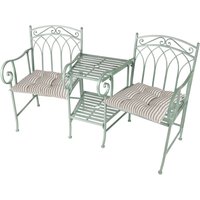 Dibor Vintage Green Arched Outdoor Garden Furniture Companion Seat Garden Bench with Free Set of 2 Grey Seat Pad Cushions