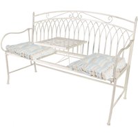 Dibor Vintage Large Cream Arched Outdoor Garden Furniture Companion Seat Garden Bench with Free Set of 2 Blue Box Cushions