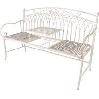 Dibor Vintage Large Cream Arched Outdoor Garden Furniture Companion Seat Garden Bench with Free Set of 2 Grey Seat Pad Cushions