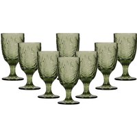 Dibor Set of 8 Vintage Luxury Spring Summer Green Leaf Embossed Drinking Glass Wine Goblets Wedding Gift 230ml | Size: 8 Pack
