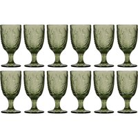 Dibor Set of 12 Vintage Luxury Spring Summer Green Leaf Embossed Drinking Glass Wine Goblets Wedding Gift 230ml | Size: 12 Pack
