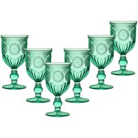 Dibor Set of 6 Vintage Luxury Spring Summer Turquoise Embossed Drinking Glass Wine Goblets Wedding Gift 290ml in Green | Size: 6 Pack
