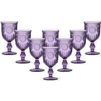 Dibor Set of 8 Vintage Luxury Spring Summer Purple Embossed Drinking Wine Glass Wine Goblets Wedding Gift 290ml | Size: 8 Pack