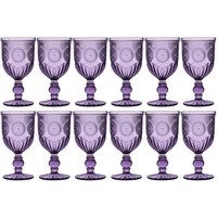 Dibor Set of 12 Vintage Luxury Spring Summer Purple Embossed Drinking Wine Glass Wine Goblets Wedding Gift 290ml | Size: 12 Pack