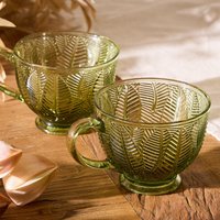Dibor Set of 2 Botanical Green Leaves Afternoon Tea Cups | Size: 2 Pack