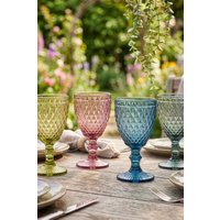 Dibor Set of 4 Vintage Luxury Spring Summer Assorted Diamond Embossed Wine Glass Wine Goblets Wedding Gift 340ml | Size: 4 Pack