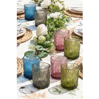 Dibor Set of 4 Luxury Mix-Match Spring Summer Embossed Short Drinking Glass Tumblers Wedding Gift 300ml | Size: 4 Pack