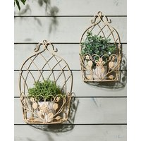 Dibor Set of 2 Vintage Style Wall Planters Ivory White Ornate Scrolled Wall Hanging Basket Flower Pots Indoor Outdoor Garden Planters in Cream