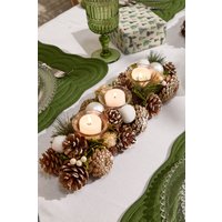 Dibor Silver Triple Table Centrepiece Christmas Decoration Candle Holders Tealight Holder 39cm in White