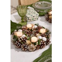 Dibor Silver Round Table Centrepiece Christmas Decoration Candle Holders Tealight Holder 30cm in White
