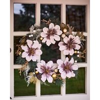 Dibor Magnolia Blush Festive Xmas Decor Front Door Christmas Wreath 55cm in Pink