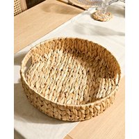 Dibor Traditional Water Hyacinth Large Round Serving Tray with Handles in Natural
