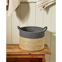 Dibor Traditional Seagrass Medium Grey Stripe Indoor Storage Basket H24 x D39cm in Natural