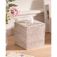 Dibor Traditional Square White Rattan Tissue Box Cover in Natural