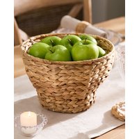 Dibor Traditional Water Hyacinth Footed Kitchen Fruit Storage Basket Bowl in Beige | Size: Medium