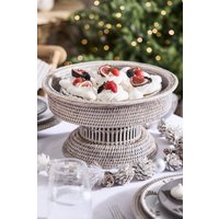 Dibor Premium Natural Rattan White Display Christmas Table Decor Cake Stand