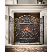 Dibor Vintage Style Antique Brass Folding Fireplace Guard Fire Screen Guard H60cm x W106cm in Copper