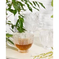 Dibor Set of 4 Vintage Embossed Botanical Coffee Mug Tea Cups 400ml in Clear | Size: 4 Pack