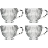 Dibor Set of 4 Embossed Footed Glass Coffee Mug Clear Tea Cups 400ml | Size: 4 Pack