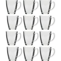 Dibor Set of 12 Traditional Clear Glass Coffee Mug Tea Cups 360ml | Size: 12 Pack