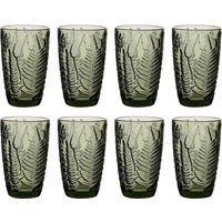 Dibor Set of 8 Luxury Green Leaf Spring Summer Embossed Tall Highball Drinking Glass Tumblers Wedding Gift 350ml | Size: 8 Pack