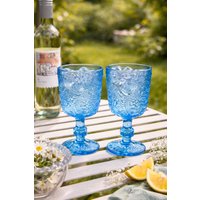Dibor Set of 2 Luxury Spring Summer Bright Blue Drinking Glass Wine Goblets Wedding Gift 300ml | Size: 2 Pack