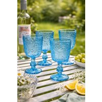 Dibor Set of 4 Luxury Spring Summer Bright Blue Drinking Glass Wine Goblets Wedding Gift 300ml | Size: 4 Pack
