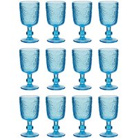 Dibor Set of 12 Luxury Spring Summer Bright Blue Drinking Glass Wine Goblets Wedding Gift 300ml | Size: 12 Pack