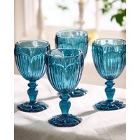 Dibor Set of 4 Luxury Spring Summer Embossed Blue Drinking Glass Wine Goblets Wedding Gift 280ml | Size: 4 Pack