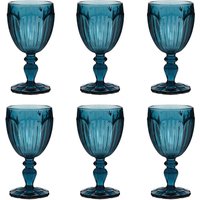 Dibor Set of 6 Luxury Spring Summer Embossed Blue Drinking Glass Wine Goblets Wedding Gift 280ml | Size: 6 Pack