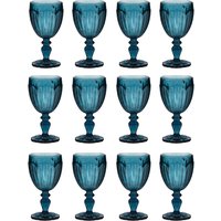 Dibor Set of 12 Luxury Spring Summer Embossed Blue Drinking Glass Wine Goblets Wedding Gift 280ml | Size: 12 Pack