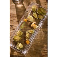 Dibor Set of 4 Vintage Medium Bella Perle Beaded Glass Tableware Dinner Serving Platter Dishes L29cm x W13cm in Clear | Size: Large