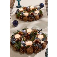 Dibor Set of 2 Moonlight Blue Round Table Centrepiece Christmas Decoration Candle Holders Tealight Holder 30cm | Size: 2 Pack