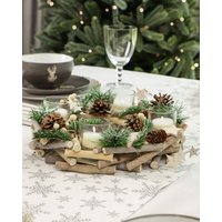 Dibor Set of 2 Nordic Wreath Tealight Xmas Table Decoration Centrepiece Christmas Décor Candle Holders 30cm in Natural | Size: 2 Pack