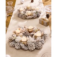 Dibor Set of 2 Wild Wonderland Xmas Table Decoration Centrepiece Christmas Christmas Décor Candle Holders 30cm in White | Size: 2 Pack