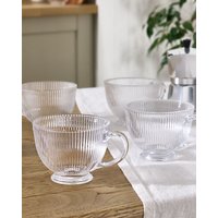 Dibor Set of 4 Embossed Footed Glass Mulled Coffee Tea Mugs 400ml in Clear | Size: 4 Pack